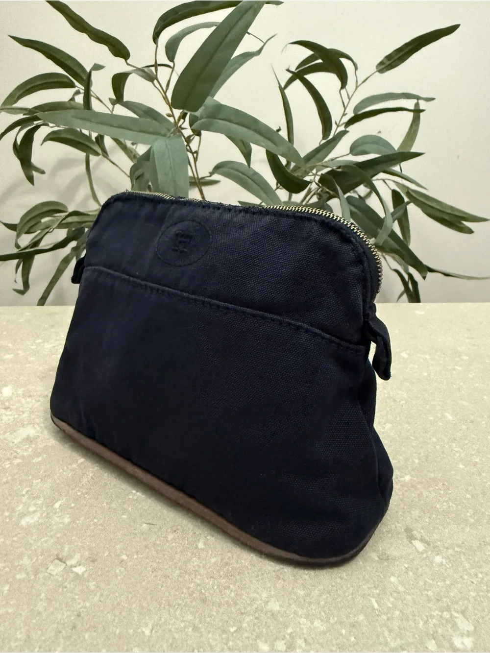 Hermes Bolide Pouch MM Navy Blue Canvas Travel Cosmetic Bag